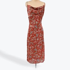 Lumiere Women's Floral Print Midi Dress Cowl Neck Size Large